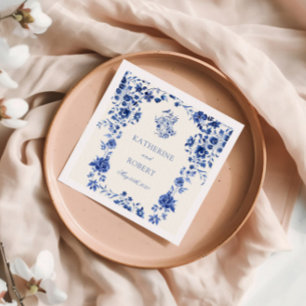 Deep Blue Chinoiserie  Bloemen Huwelijk Servet