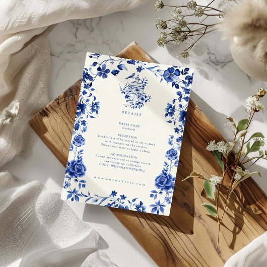 Deep Blue Chinoiserie  Floral Details Kaart