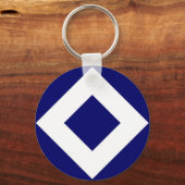 Deep Blue Diamond, blauwe, witte rand Sleutelhanger (Voorkant)