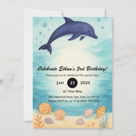 Deep Blue Dolphin & Seashell Ocean Birthday  Kaart (Voorkant)