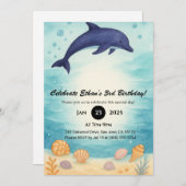 Deep Blue Dolphin & Seashell Ocean Birthday  Kaart (Voorkant / Achterkant)