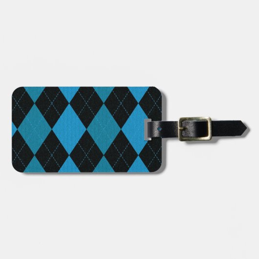 Deep Blue en Black Argyle Pattern Bagagelabel (Voorkant horizontaal)