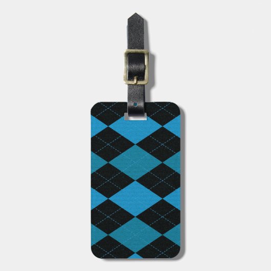 Deep Blue en Black Argyle Pattern Bagagelabel (Voorkant verticaal)