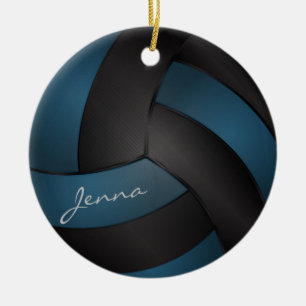 Deep Blue en Black Personalize Volleyball Keramisch Ornament