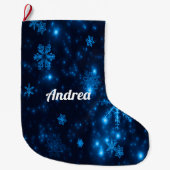 Deep Blue en Bright Snowflakes kerststopping Grote Kerstsok (Voorkant)