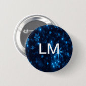 Deep Blue en Bright Snowflakes Monogram Button (Voorkant /achterkant)