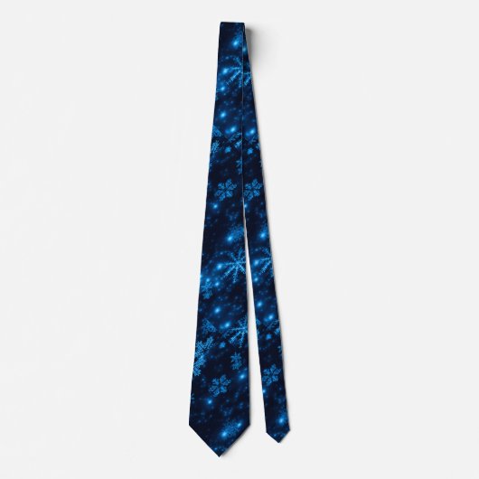 Deep Blue en Bright Snowflakes Necktie Stropdas (Voorkant)