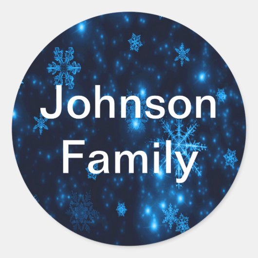 Deep Blue en Bright Snowflakes Round Sticker (Voorkant)