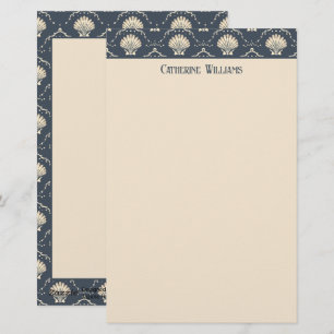 Deep Blue en Cream Seashell Patroon Gepersonalisee Briefpapier