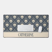 Deep Blue en Cream Seashell Patroon Gepersonalisee Bureaumat (Keyboard & Muis)