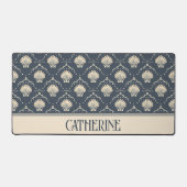 Deep Blue en Cream Seashell Patroon Gepersonalisee Bureaumat (Voorkant)