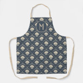 Deep Blue en Cream Seashell Patroon Monogram Schort (Voorkant)