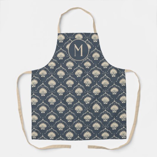 Deep Blue en Cream Seashell Patroon Monogram Schort (Voorkant)
