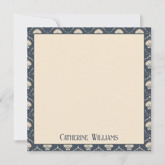Deep Blue en Cream Seashell Patroon Notitiekaartje (Voorkant)
