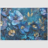 Deep Blue en Gold Bloemen Decoupage Tissuepapier (Voorkant)