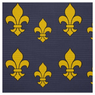 Deep Blue en Gold Fleur de Lis Patterned Fabric Stof