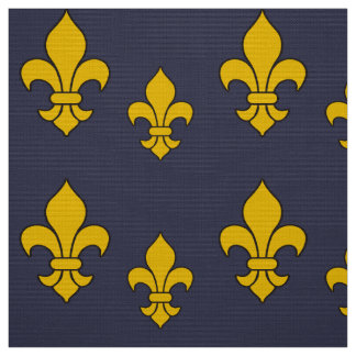 Deep Blue en Gold Fleur de Lis Patterned Fabric Stof