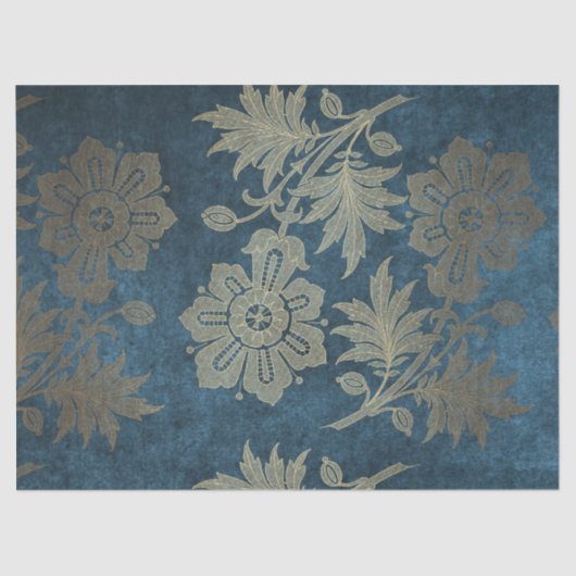 Deep Blue en Light Gold Flower-ontkoppeling Tissuepapier (Voorkant)
