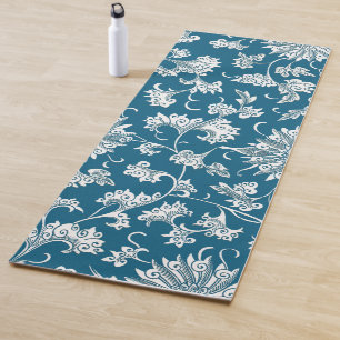 Deep Blue en White  Fantasy Floral Yogamat