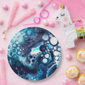 Deep Blue en White Marble Fluid Art Papieren Bordje (Feest)