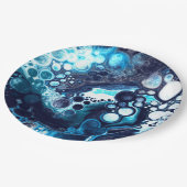 Deep Blue en White Marble Fluid Art Papieren Bordje (Gekanteld)