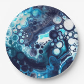 Deep Blue en White Marble Fluid Art Papieren Bordje (Voorkant)