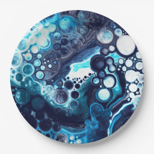 Deep Blue en White Marble Fluid Art Papieren Bordje