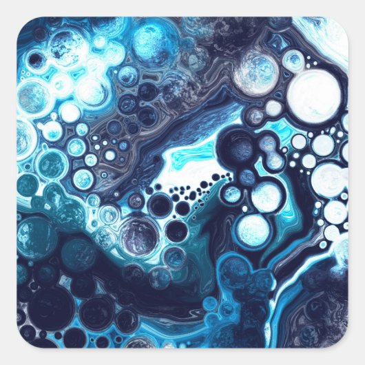 Deep Blue en White Marble Fluid Art Vierkante Sticker (Voorkant)
