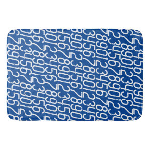 Deep Blue en white. Nummers Wiskunde. Badmat