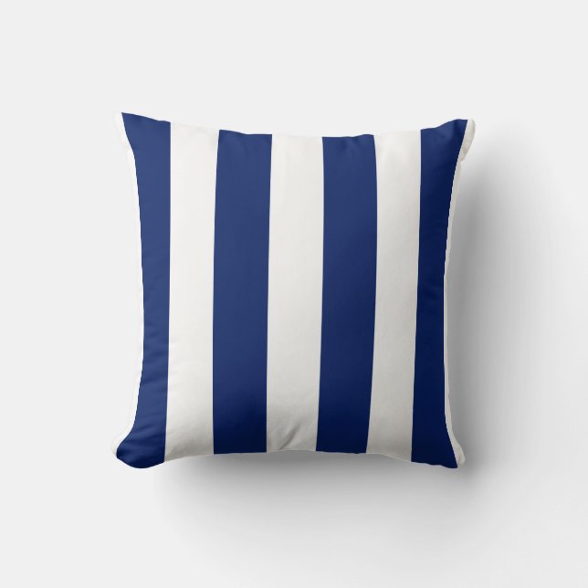 Deep Blue en White Striped Kussen (Voorkant)