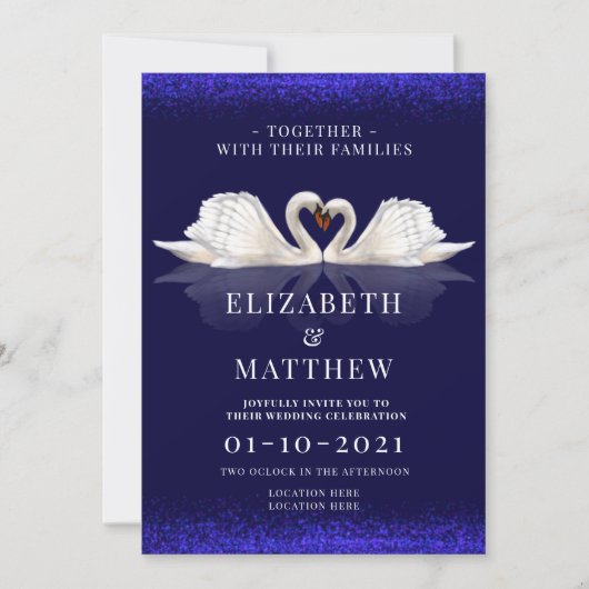 Deep Blue en White Theme met zwanen bruiloft Kaart (Voorkant)