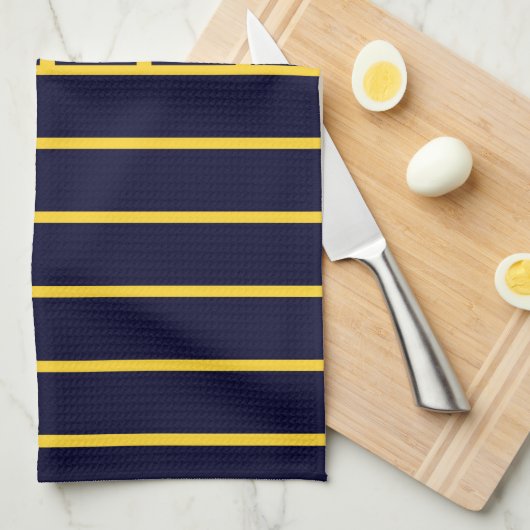 Deep Blue en Yellow Stripes Theedoek (Quarter Fold)