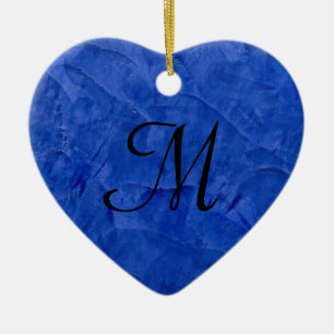 Deep Blue Faux Stone Monogram hart Ornament