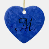 Deep Blue Faux Stone Monogram hart Ornament (Achterkant)
