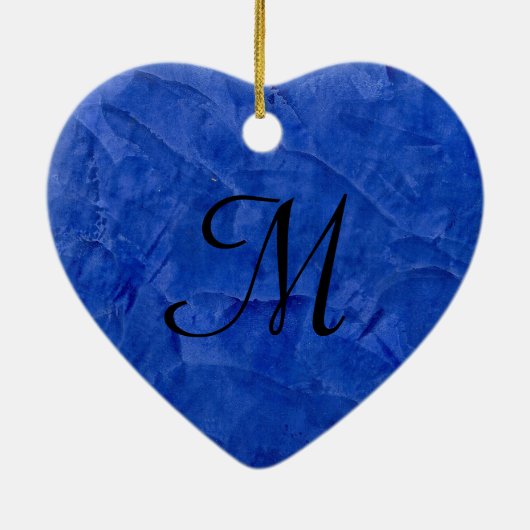 Deep Blue Faux Stone Monogram hart Ornament (Achterkant)