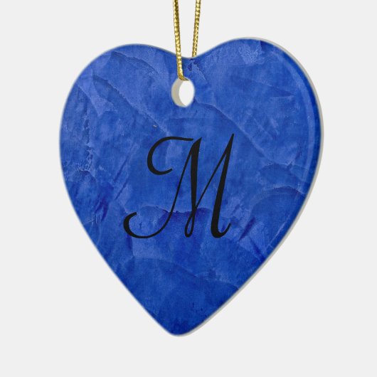Deep Blue Faux Stone Monogram hart Ornament (Links)