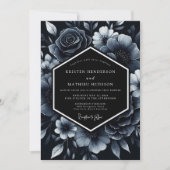 Deep Blue Floral Opulence Wedding Kaart (Voorkant)