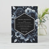 Deep Blue Floral Opulence Wedding Kaart (Staand voorkant)