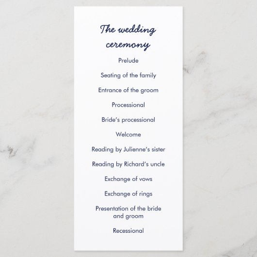 Deep Blue Galaxy huwelijksceremonie programma (Achterkant)