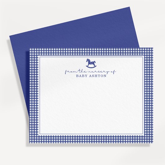 Deep Blue Gingham Boy Nursery Note Kaart