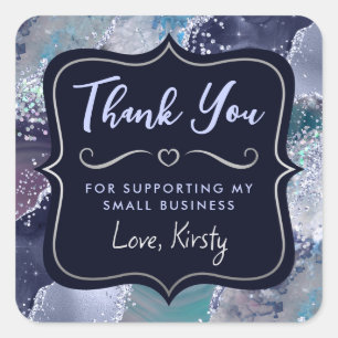 Deep Blue Glitter Agate Small Business Vierkante Sticker