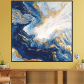 Deep Blue Gold Flow – Art mural fluide abstrait (Insitu(Salon))