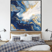 Deep Blue Gold Flow – Art mural fluide abstrait (Insitu(Chambre))