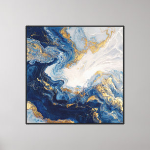 Deep Blue Gold Flow – Art mural fluide abstrait