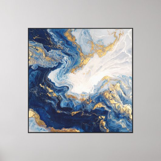 Deep Blue Gold Flow – Art mural fluide abstrait (Recto)