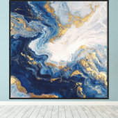 Deep Blue Gold Flow – Art mural fluide abstrait (Insitu (Plancher de Bois))