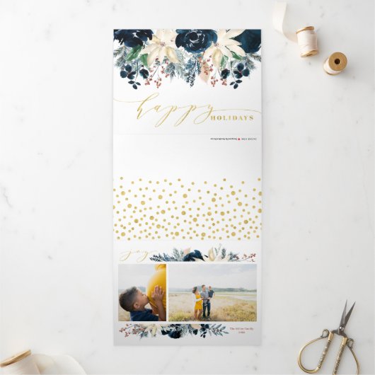 Deep Blue & Gold Joy kerstfoto Kaart (Buitenkant)