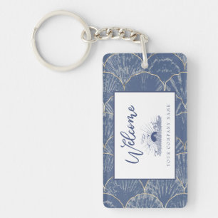 Deep Blue & Gold Waterverf Seashell Custom Sleutelhanger