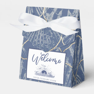 Deep Blue & Gold Waterverf Seashell Ribboned Bedankdoosjes
