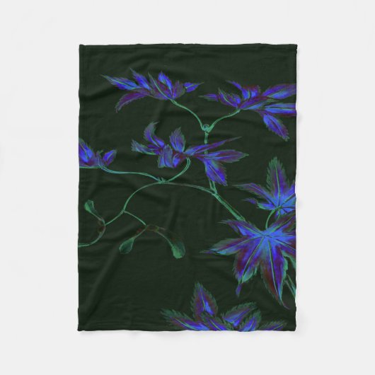 Deep Blue & Green Japans Bloemen Fleece Deken (Voorkant)